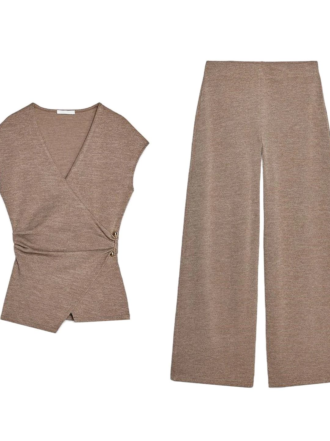 Mixed Linen Collared Shirt And Wide Leg Casual Pants Two Piece Set Chic Fashionable Universal Size for Women And Men