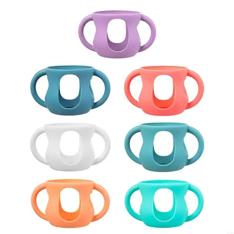 97BE ハンドル付き柔軟なボトルホルダー耐衝撃スリーブシリコンカバーガラス哺乳瓶用落下保護カバー