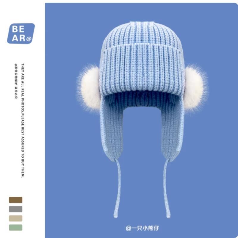 جديد بسيط بلون البلوز قبعة صغيرة محبوكة قبعات المرأة الشتاء في الهواء الطلق الدفء ومتعددة الاستخدامات حماية الأذن الطيار منفذها القبعات