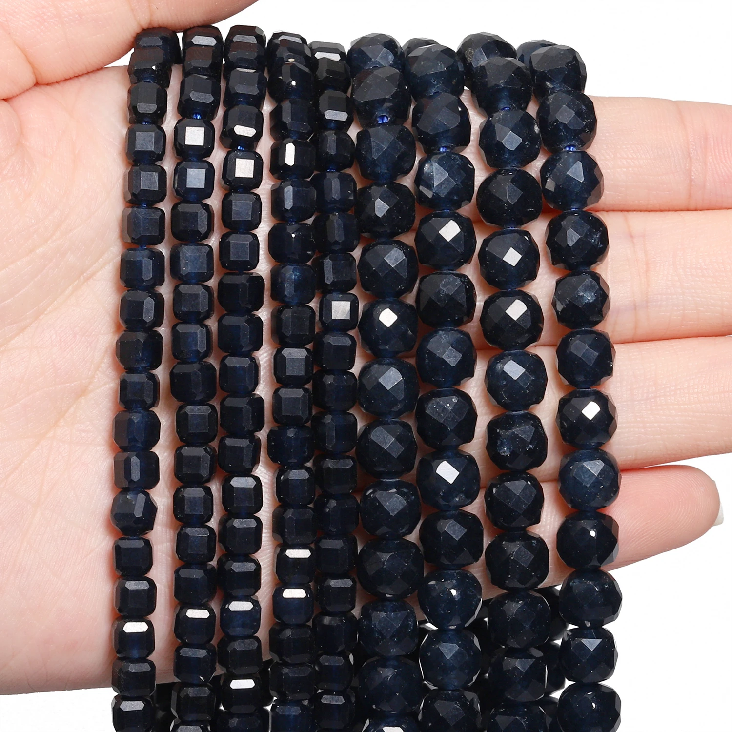 5/7mm AAA Faceted Cube Natural Stone Dark Blue Chalcedony Beads Square Spacer Beads For Jewelry Making DIY Bracelets Accessories