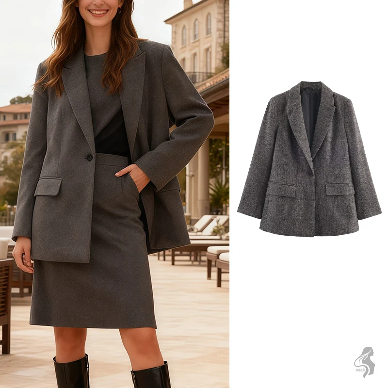 

Женский модный пиджак с одной пуговицей из смеси шерсти «елочка», стильный и универсальный, подходит для работы и повседневной носки