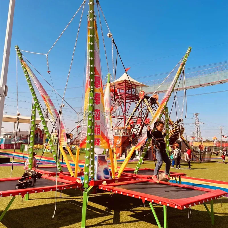 Amusement Park Rides 8ft Steel Frame Bungee Jumping Trampoline Park Equipment Kids Commercial 4 Person Bungee Jumpingpromote sal