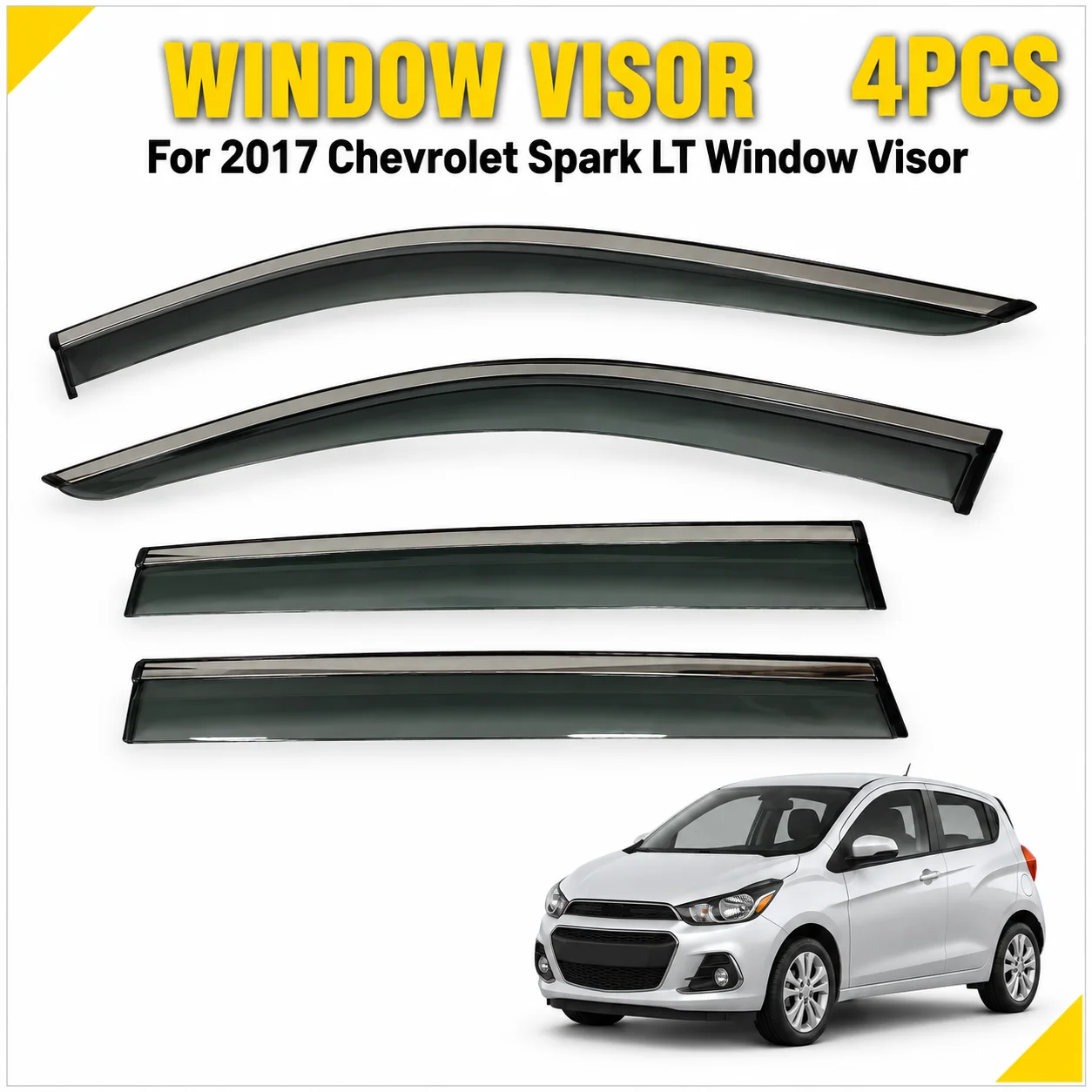 In-Channel Wind Deflectors Rain Guards, 4PCS Front Rear Side Window Visors Sun Shade Direct Fit for 2017 Chevrolet Spark LT