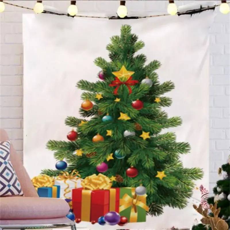 VIKAMA Wall Tapestry White Minimalist Christmas Tree Star Top Ornament Pine Cone Wall Hanging Dorm Room Aesthetic Xmas Wall Art