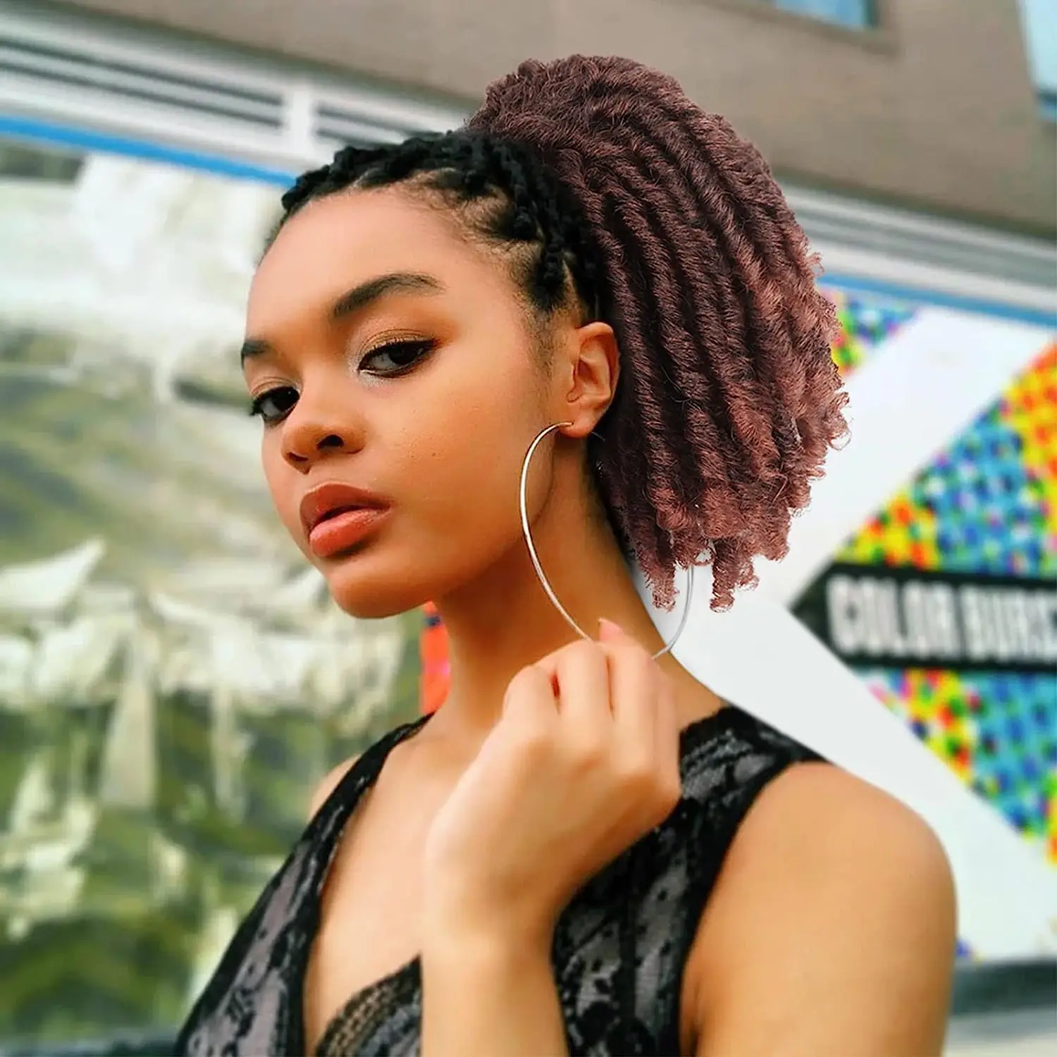 Short Synthetic Drawstring Afro Puff Ponytail Dreadlock Goddess Bun Crochet Braids Clips on Hair Extension for Black Women