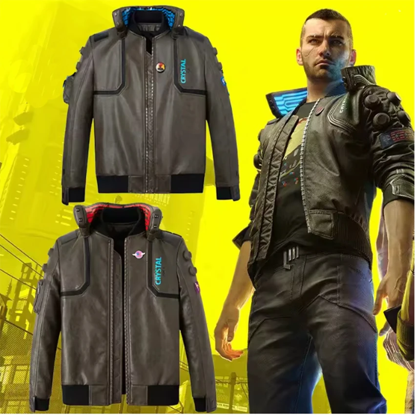 2026 New Motorcycle Biker Jacket Punk 2077 Samurai Cosplay Costume For Man Faux Leather Jacket Performance Disguise Outwear