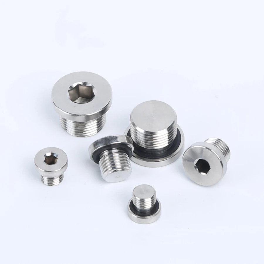 304 Stainless Steel Lnner Six Angle With Flange Oil Plug M8/10/12/14/16/18/20/22/24/27/33 x 1.5 Male Threaded Ring Sealing Plug