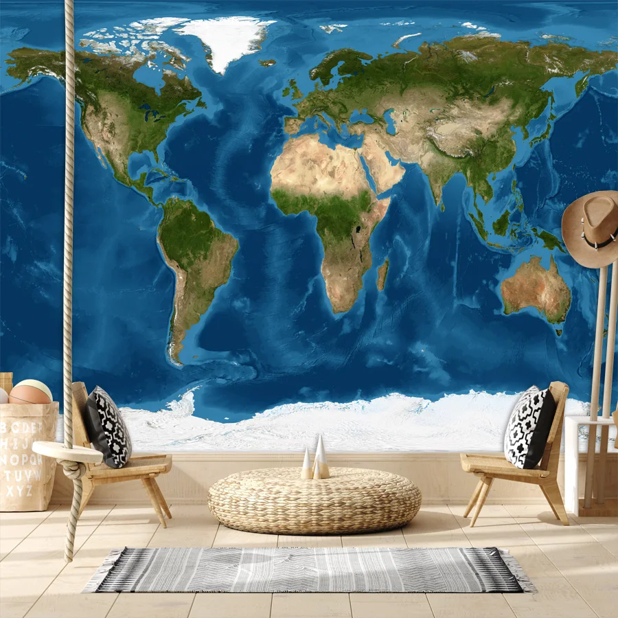 الحديثة المخصصة ورق حائط ذاتي اللصق ورق الحائط ديكور المنزل لوحة لغرفة المعيشة القارة الجغرافيا خريطة العالم غلوب السرير جدارية