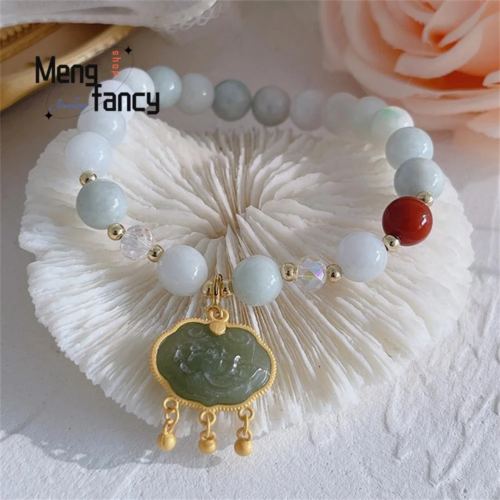 

Natural Hetian Jade Peace Buckle Lotus Pendant Hand Ornaments Bracelet Simple Exquisite Elegant Sexy Young Girls Fashion Jewelry