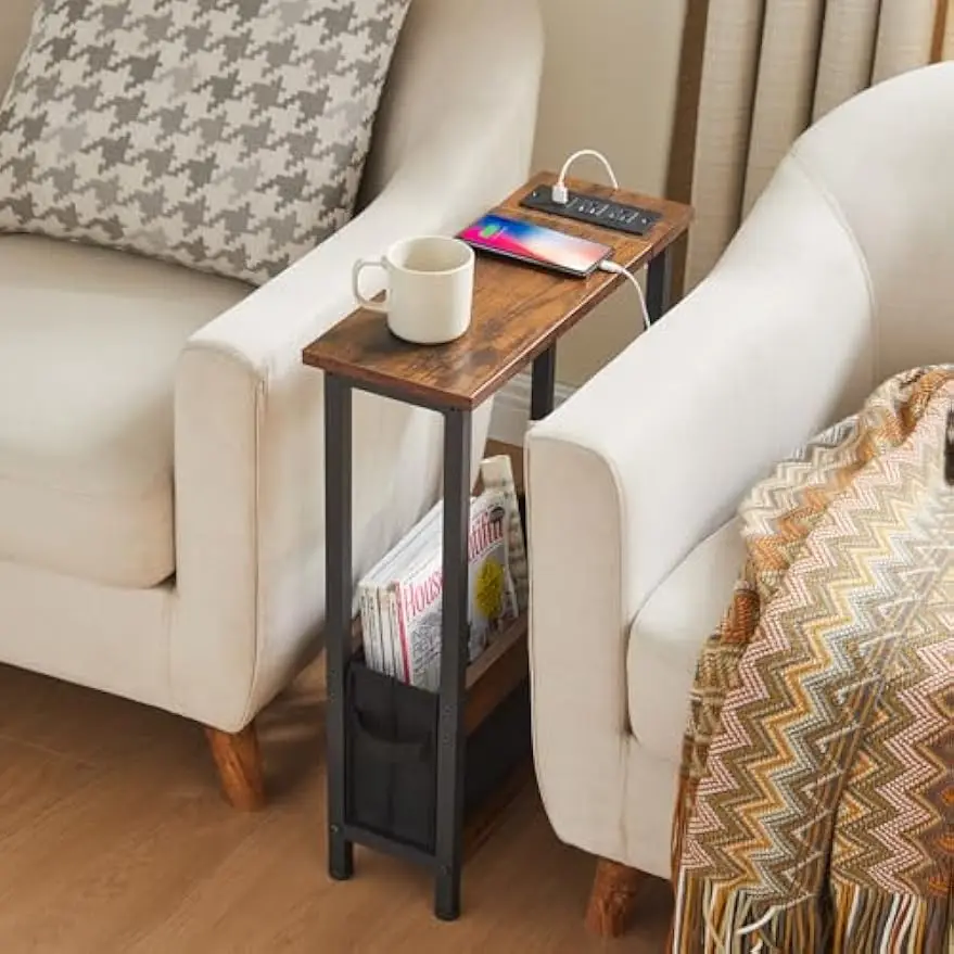 Compact Charging Side Table with Storage Drawer and USB Ports for Small Spaces