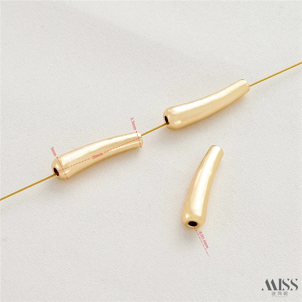 14K Gold-plated Crescent Shaped Chili Eggplant Smooth Curved Tube Through-hole Pendant DIY Bracelet Necklace Bead Accessories