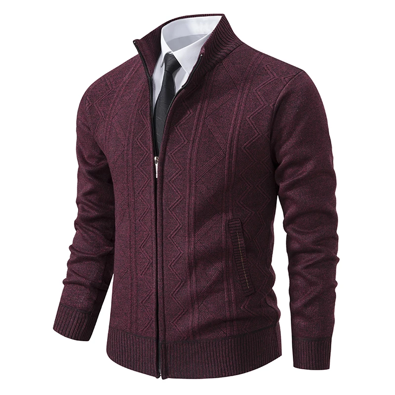 Men\'s Warm Fleece Cardigan Full Zip Velvet Sweater Men\'s Clothes Striped Brown Knitwear Fashion Knitted Jacket Mens Sweater Coat