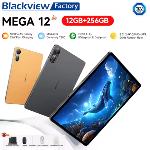 Global version Blackview MEGA 12 Tablet 12.2" 2.4K 120Hz Display Dimensity 7200 CPU 50MP Camera 10000mAh 5G Android 16 Tablet PC