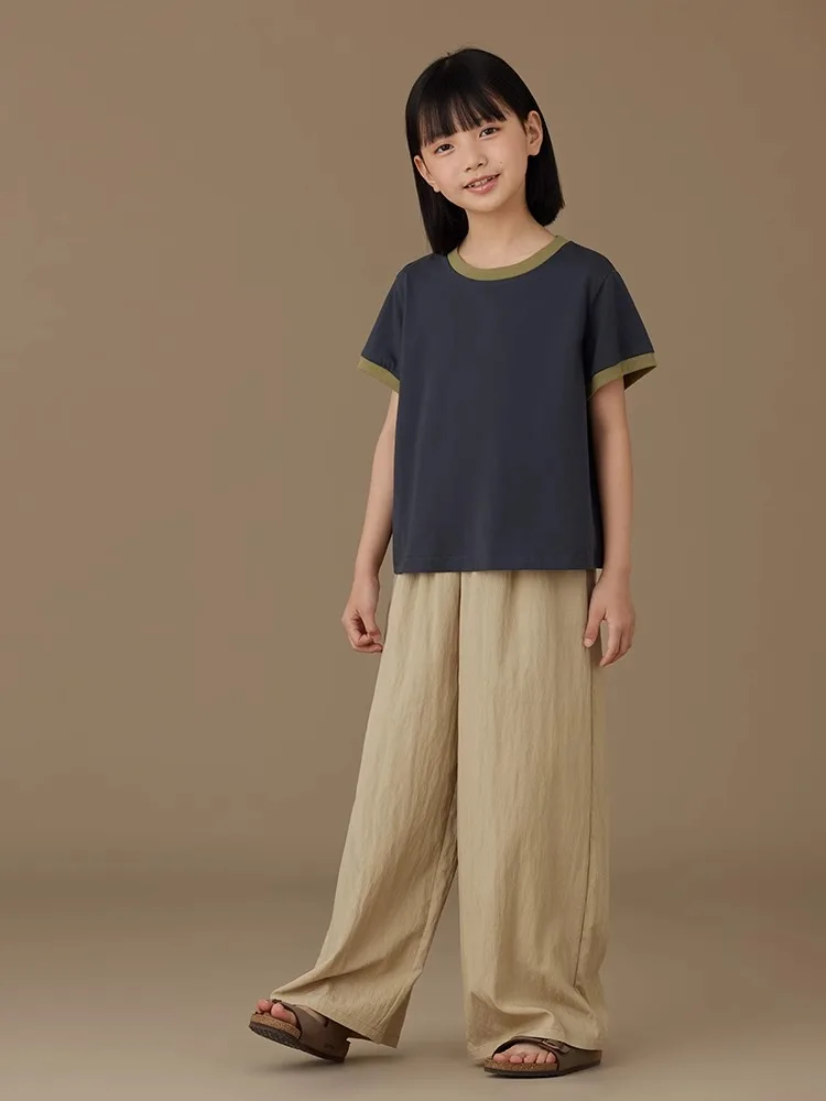 

Children's Clothing Skin-friendly Palazzo Pants Drawstring Elastic Waist Casual Wide Leg Trousers with Pockets Anti-Mosquito Thi