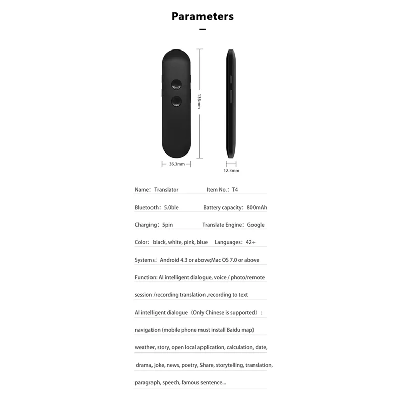 ABSQ-Smart Online And Offline Translation Stick Multilingual AI Smart Translator For Wireless 40 Multi Languages Bluetooth-Compa