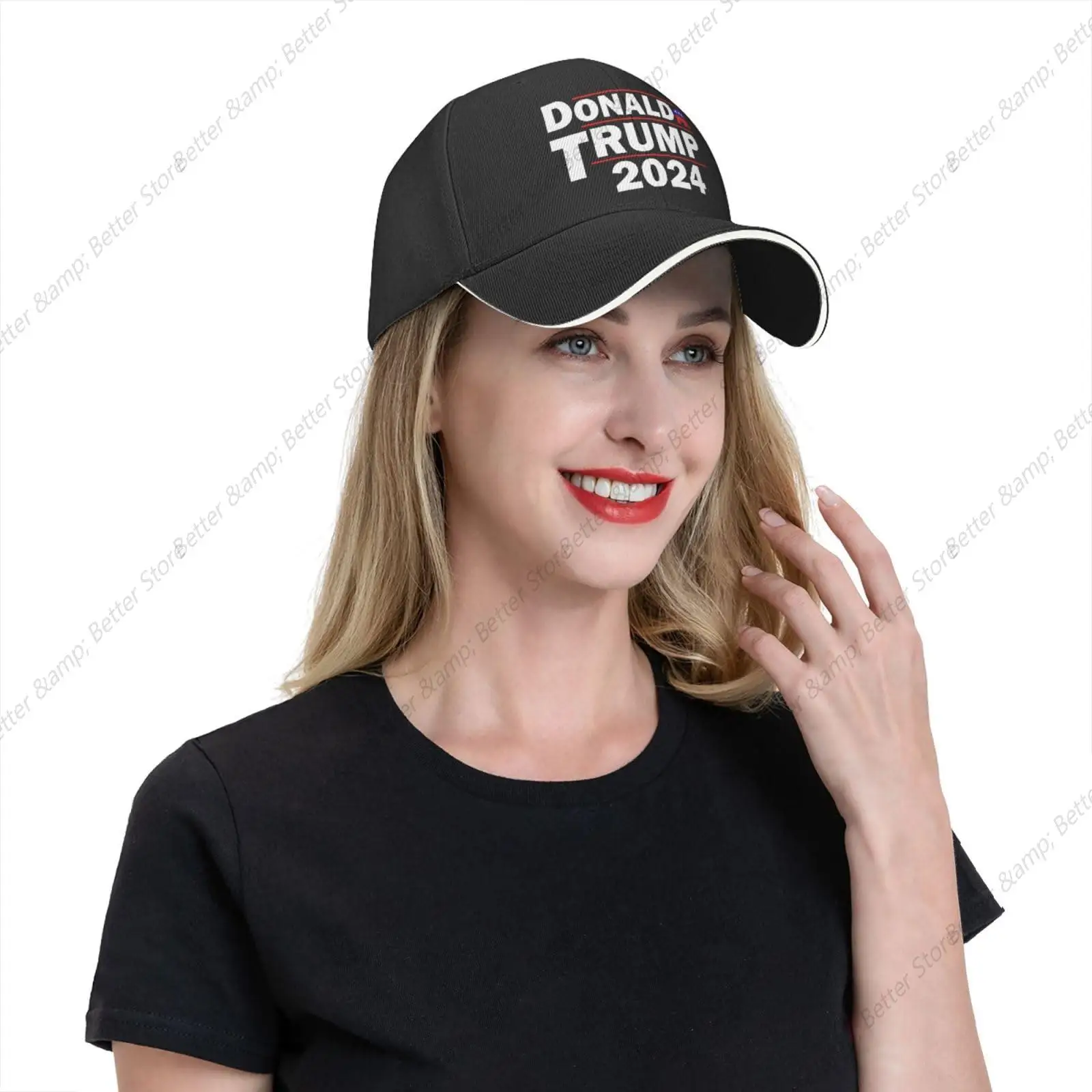 Trump 2024 for President Election Comfortable Sandwich Bill Cap Perfect for Leisure Black