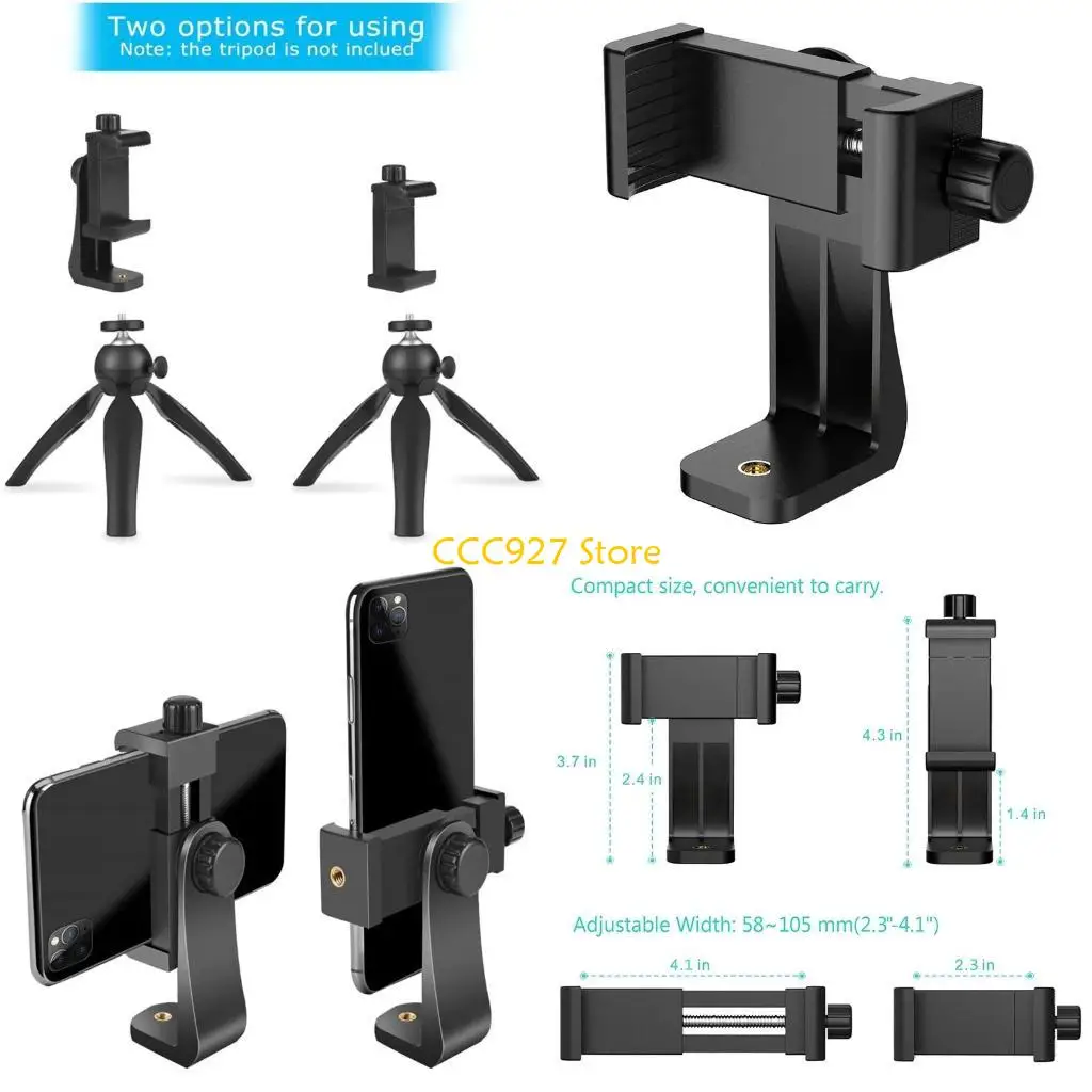 B03F Smartphone Tripod Adapter Phone Holder Mount Clamp 360 Degree Vertical Horizontal Rotation for Phones