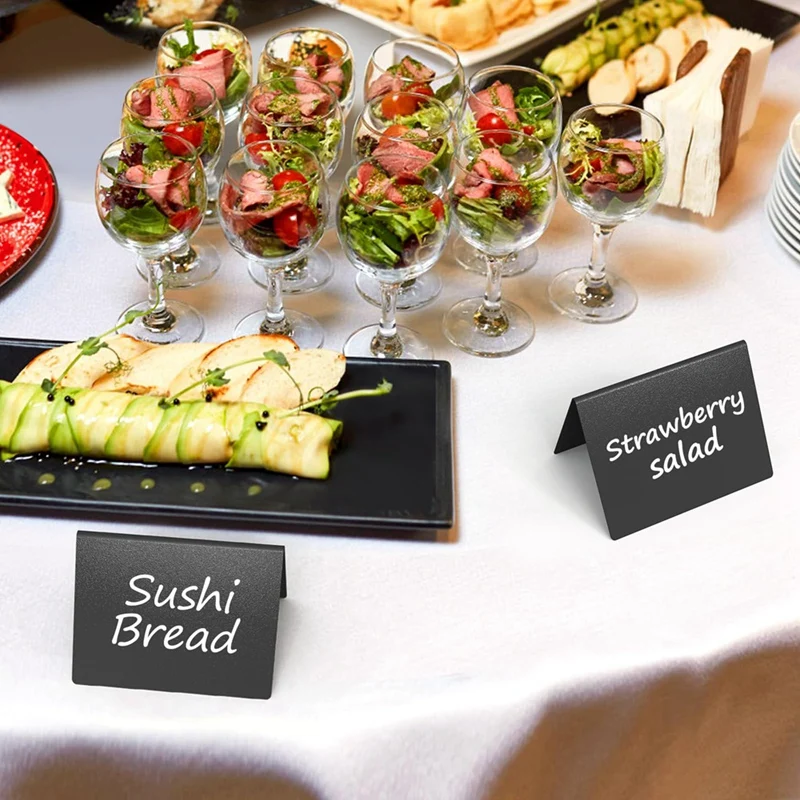 A34M-15 Uds. Mini carteles de pizarra de 4X3 pulgadas para alimentos, etiquetas reutilizables para bebidas y alimentos para Buffet, fiestas y panadería