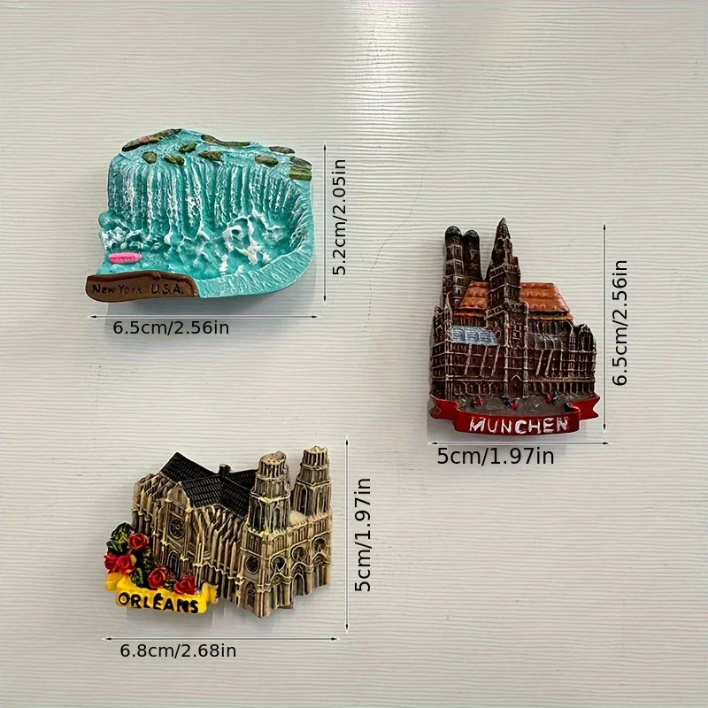 1 قطعة اليدوية ثلاثية الأبعاد الراتنج الفن مغناطيس الثلاجة ، فرانكفورت بريمن براغ ساحة شلالات نياجرا سوان ستون القلعة ميونيخ الدنمارك نوتردا