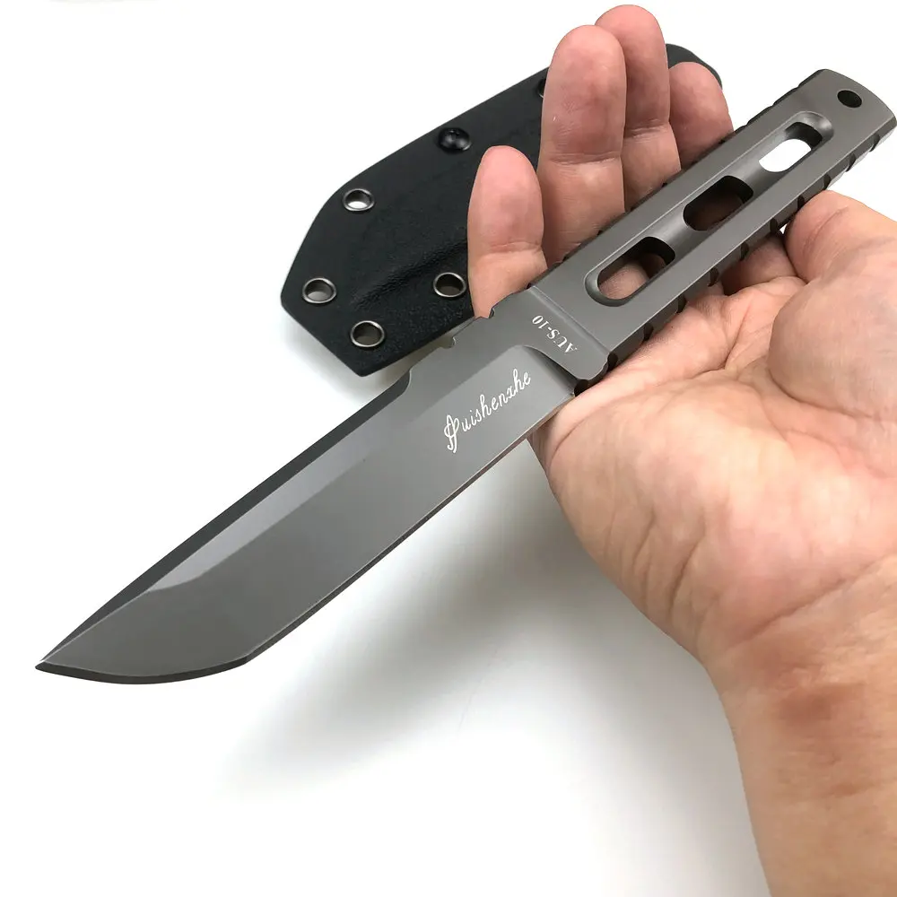 TRSKT Cool Tactical Knife AUS-10 6mm Thick Blade Outdoor EDC Hunting Camping Knife with Kydex Sheath For Gift Tool Droshipping