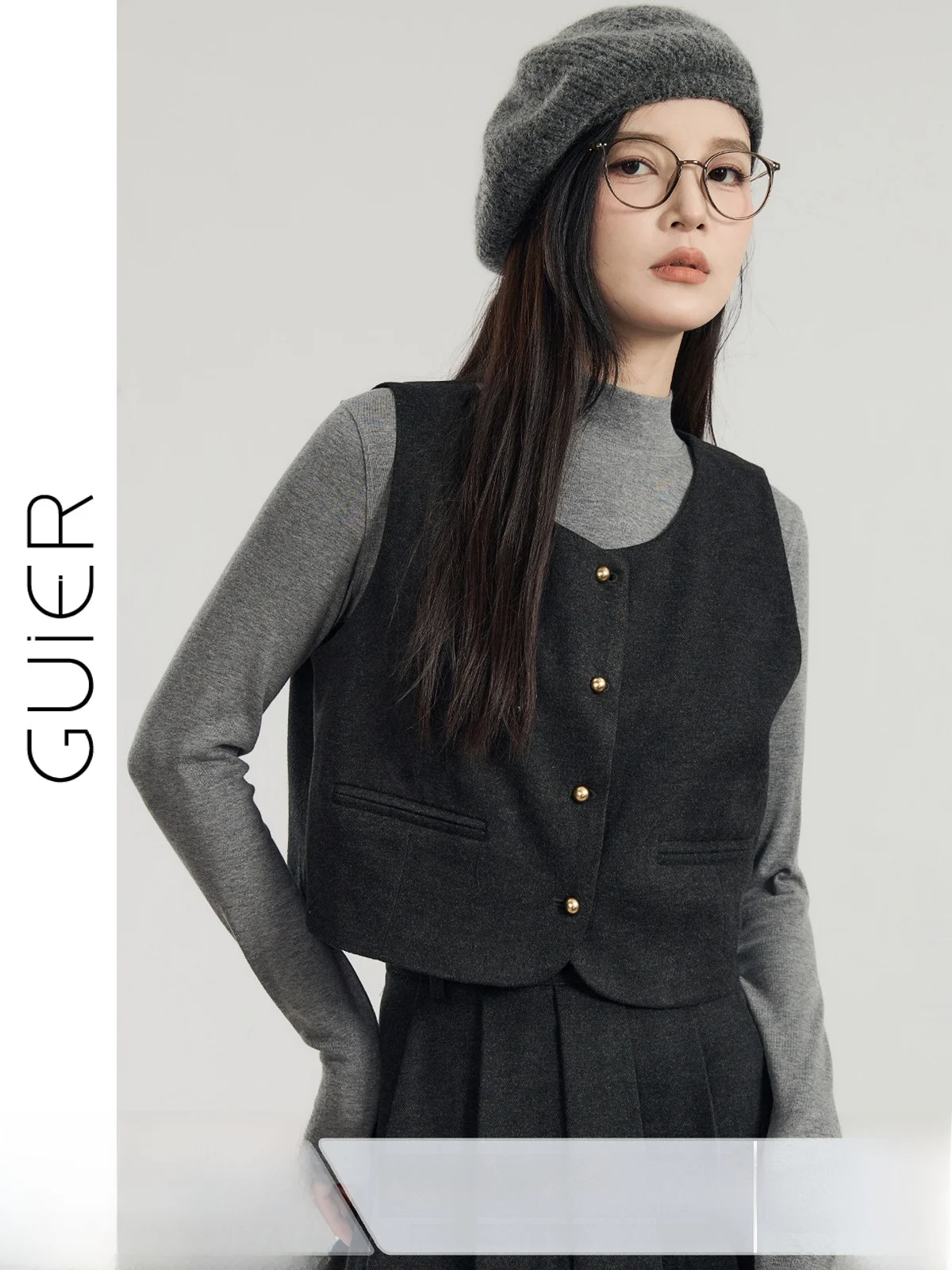 

Женский шерстяной костюм Guier, жилет Svel, высокое качество, винтажный Sle, весна-осень, модная длина, круглая, Ne