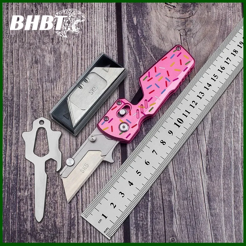 

BHBT Мини-складной нож Премиум розовые карманные ножи EDC Box Cutter Универсальный нож со сменными лезвиями 5 шт.