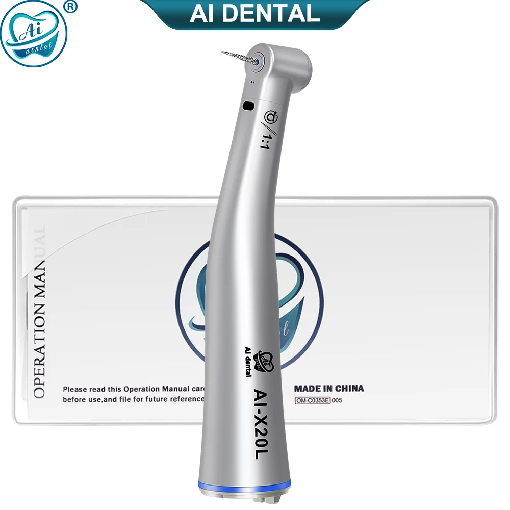 

AI-X20L Dental Optic 1:1 Contra Angle Low Speed Handpiece Blue Ring Single Water Spray E-Type Electric Handpiece for FG burs