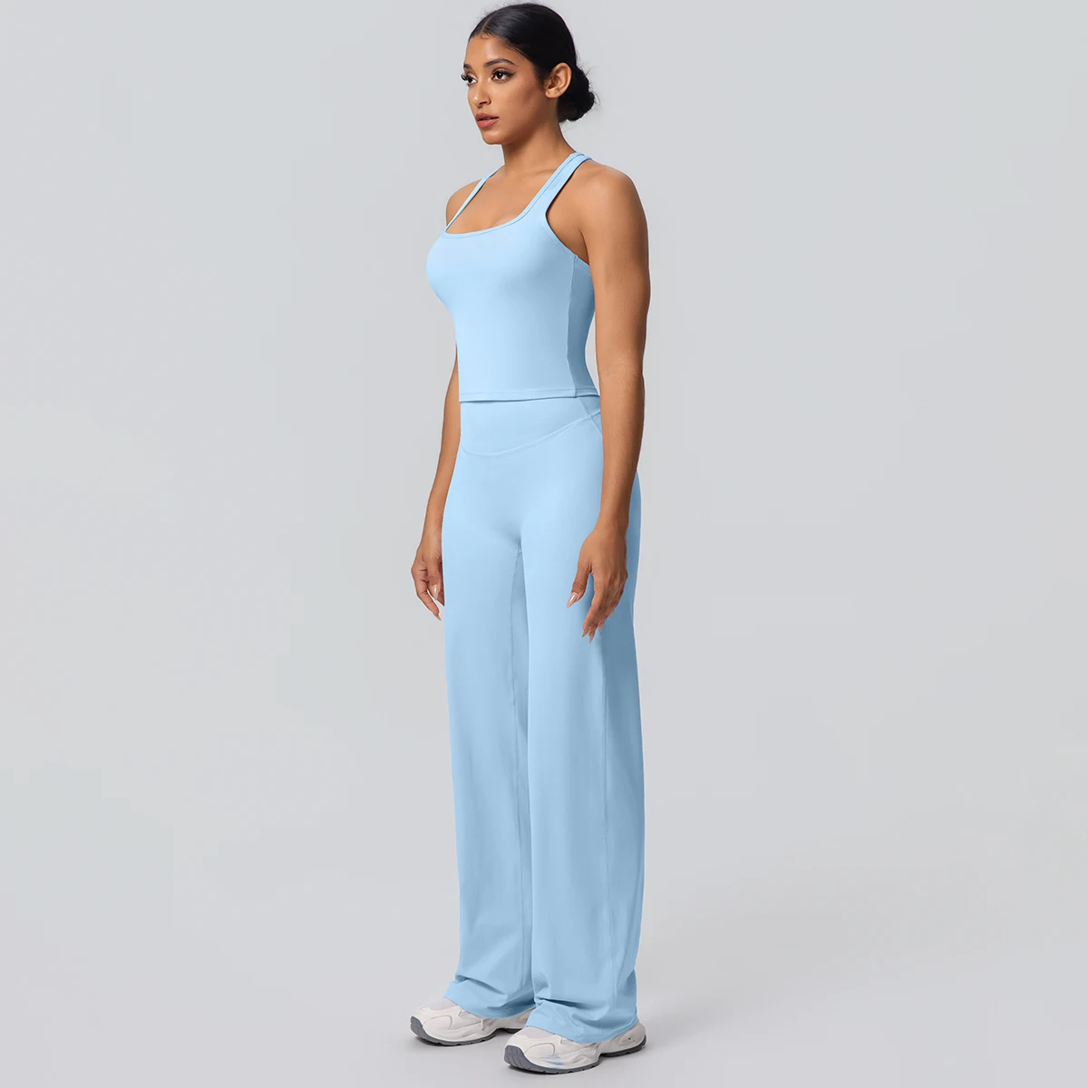 Frauen Sport Yoga Set Gym Schnell Trocknend Pfirsich Butt Yoga Hosen Einfarbig Schlank Schöne Zurück I-förmigen weste Yoga Set – Detail 30