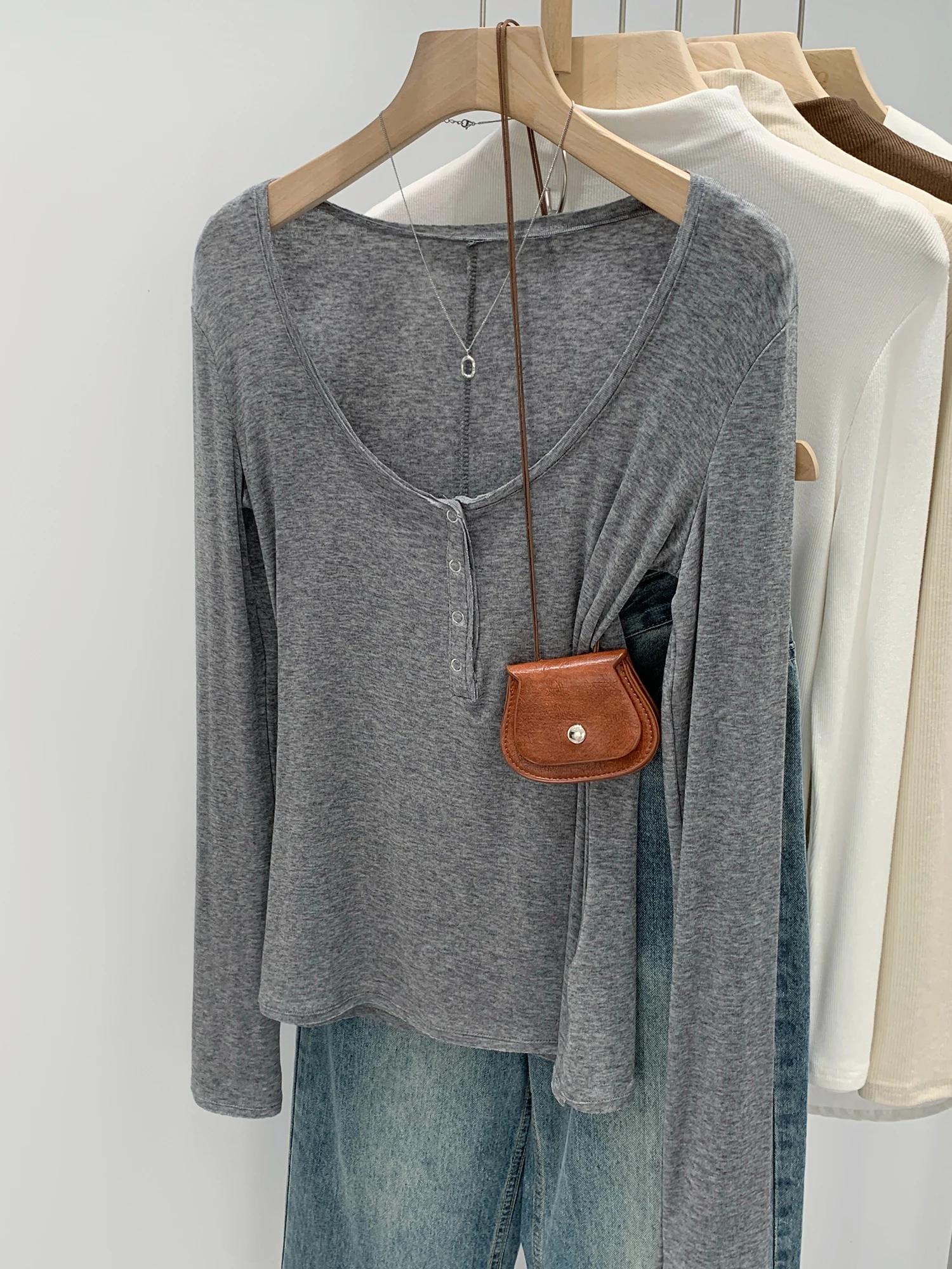 

Lycocel Silk Wool Long Sleeve T-Shirt Women's Slim Fit Base Shirt Top Early Autumn New Style Commute Style Korean Version