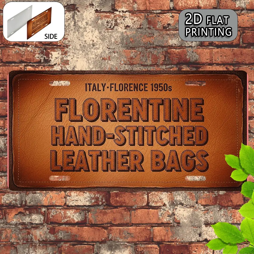 

2D Flat, 1pc, Vintage Licence License Plate, Decorative Sign(11.8" X 5.9"), Italy Florence 1950s HandStitched Leather Bags, Retr