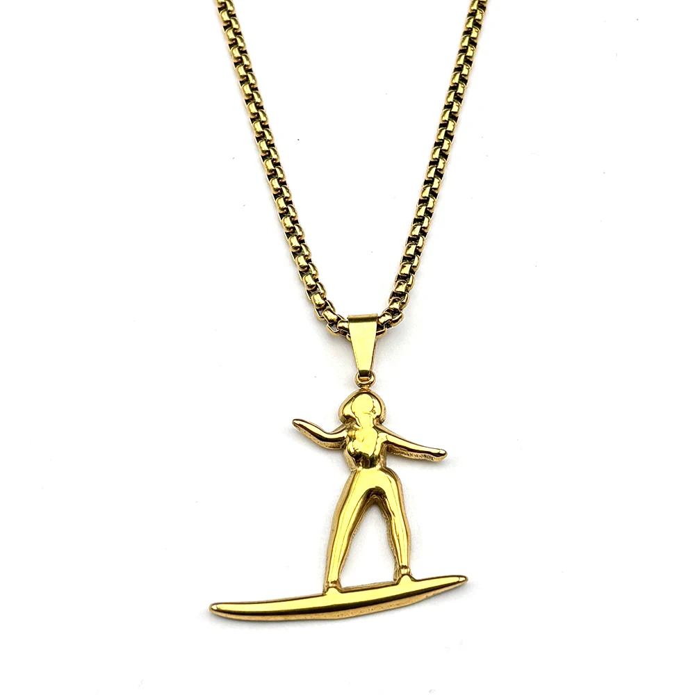 Surfer Surfbrett Anhänger Halskette Strand Ozean Liebhaber Geschenk Sommer Sport Edelstahl Strandtouren Kette Tägliches Tragen Schmuck – Detail 7