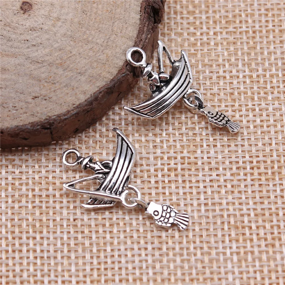 10pcs 29x18mm(1.14x0.71inch) Antique Silver Color Fishing Boat Fishing Charms Wholesale DIY Jewelry Findings