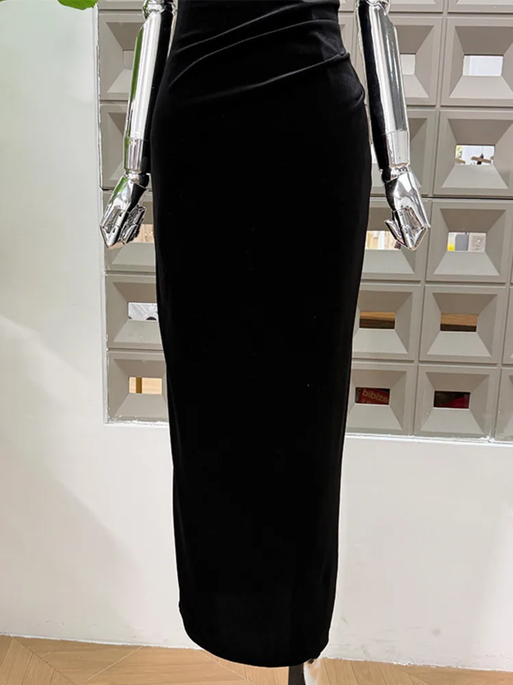 DFDG Women’s One Shoulder Strapless Velvet Dress Sexy Elegant Slimming Bodycon Evening 2025 Spring Summer Holiday Party dress