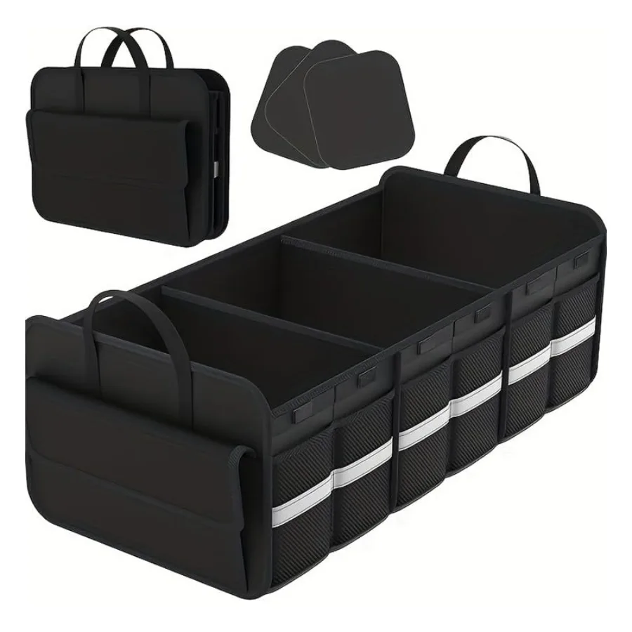 

Car Trunk Organizer 35.4 Large Foldable Cargo Storage with 3 Compartments 6 Pockets Waterproof Collapsible for SUV Truck Miniva