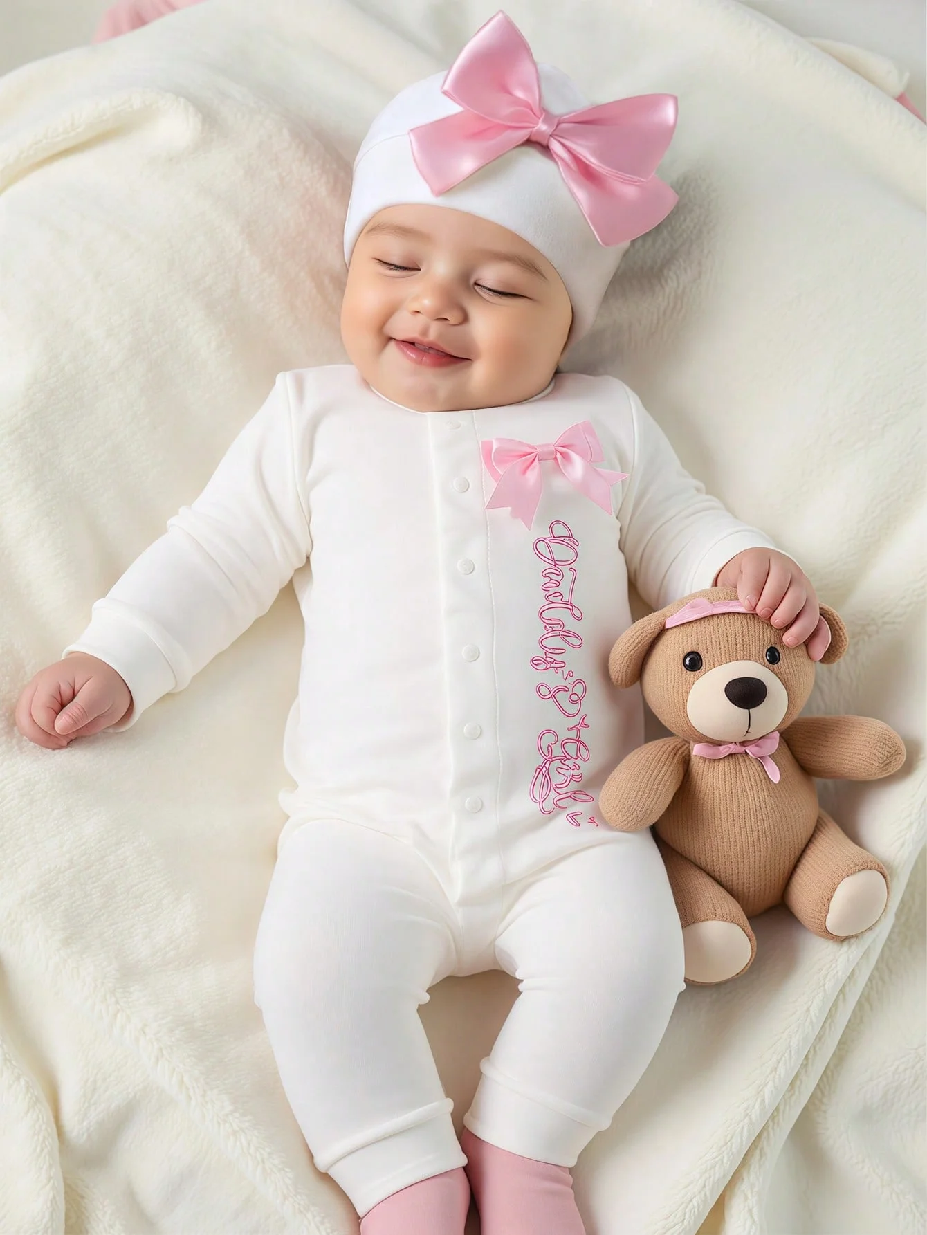 2Pcs Embroidery Autumn Winter Long Sleeve Romper Casual Sweet BabyGirl Soft Jumpsuits Clothes Bow Hat Newborn Coming Home Outfit