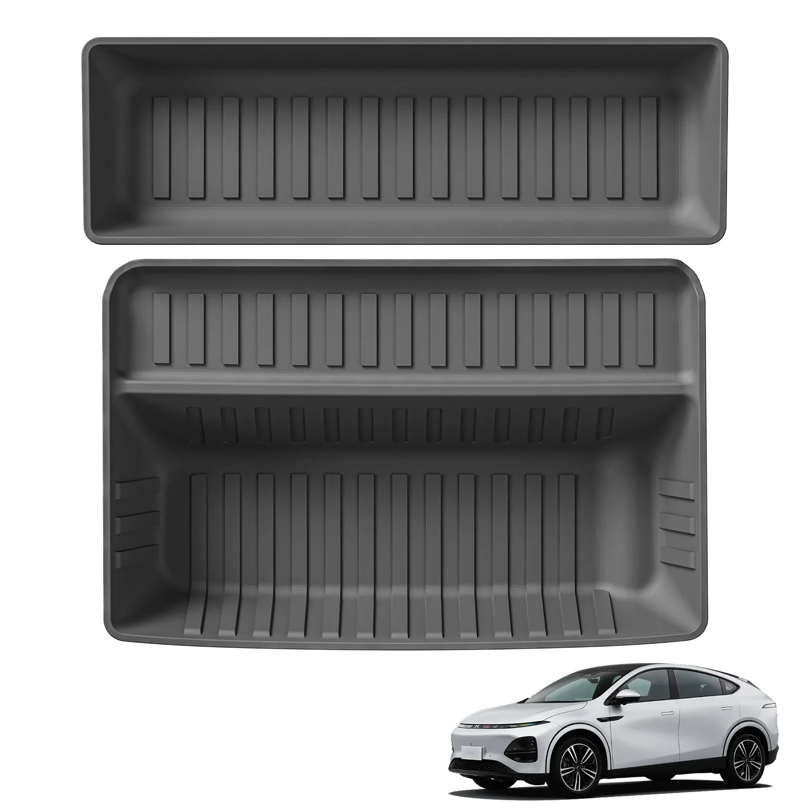 Für Xpeng G6 2023 2024 Autofußmatten Kofferraumauskleidung Kofferraummatte TPE 3D Fußmatte Allwetter SCHWARZ – Detail 9