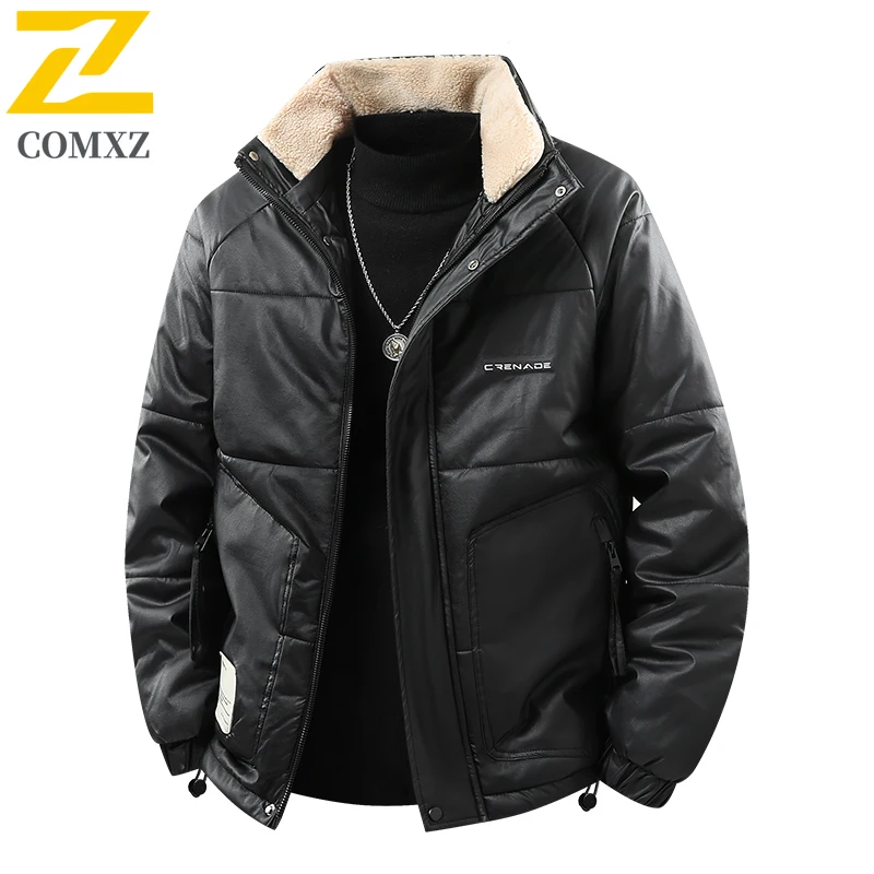 2025 الرجال سترة قطن وهمية قطعتين أفخم سميكة يندبروف الدافئة الصوف طوق أسفل سترة في الهواء الطلق عادية الشتاء جاكيت زيبرا