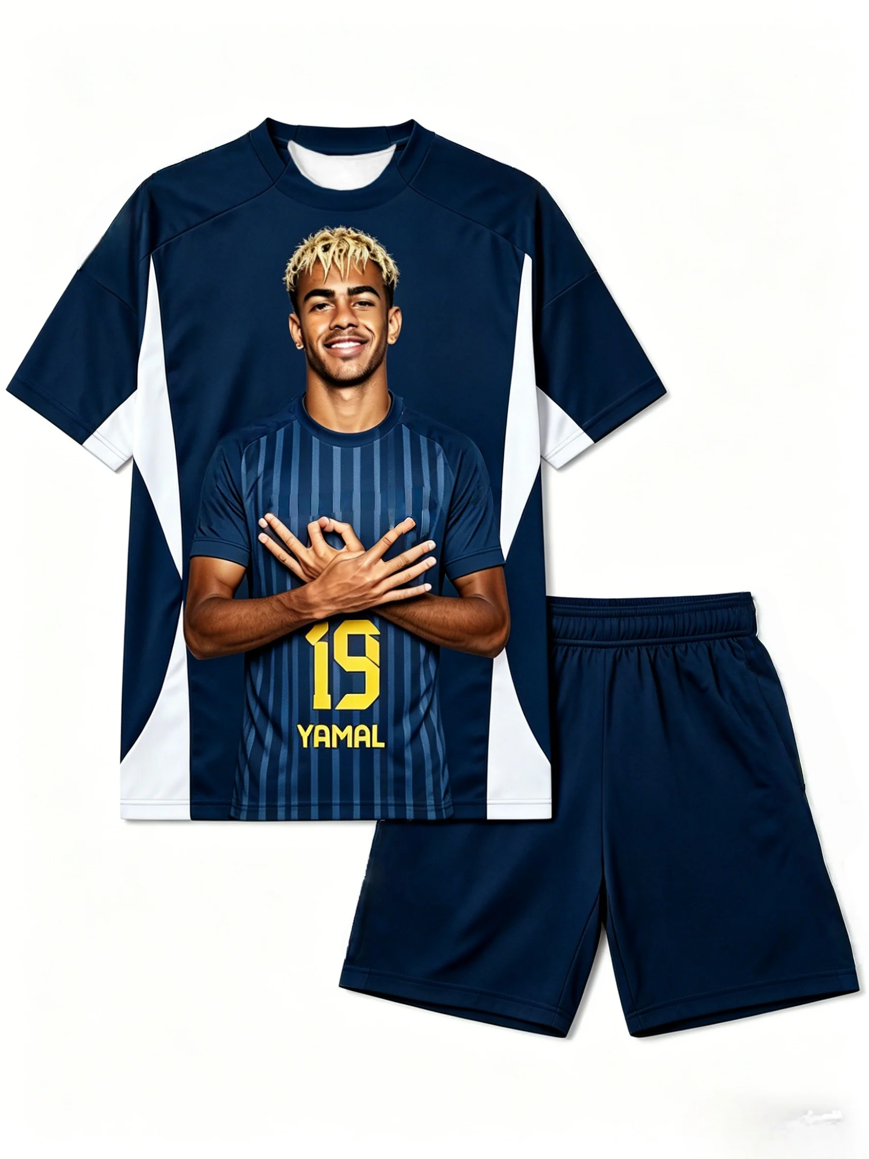 Sommer # 19 Yamal AI Personality Edition Gestreiftes Fußballtrikot-Set für Erwachsene und Kinder, Modisches Freizeit-Outdoor-Sportset – Detail 5