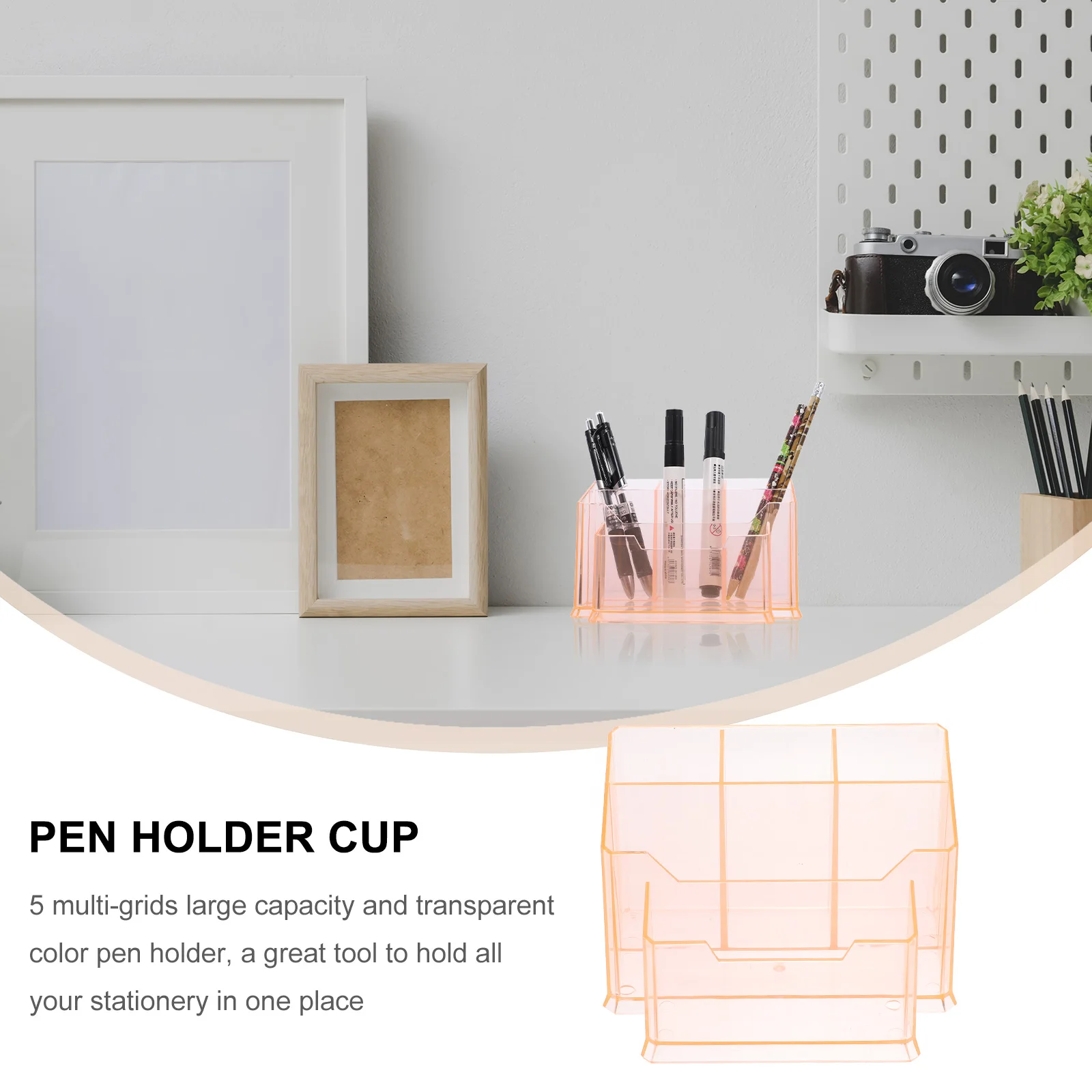 

Penholder Pencil Cup Desktop Stationery Organier Multi-grids Acrylic Makeup Brush