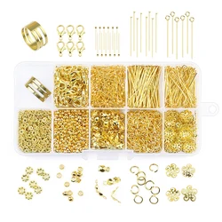 DIY Gold Color Silver Plated Alloy Accessories Jewelry Making Tools Set Clip buckle Open Rings chain lace Buckle Beading Kit Box