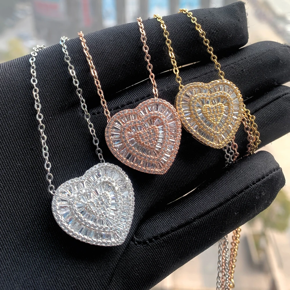 

Iced Out Sparking Bling Micro Pave Cubic Zirconia Cz Heart Shaped Link Chain Necklace Women Fashion Jewelry Valentine's Day Gift