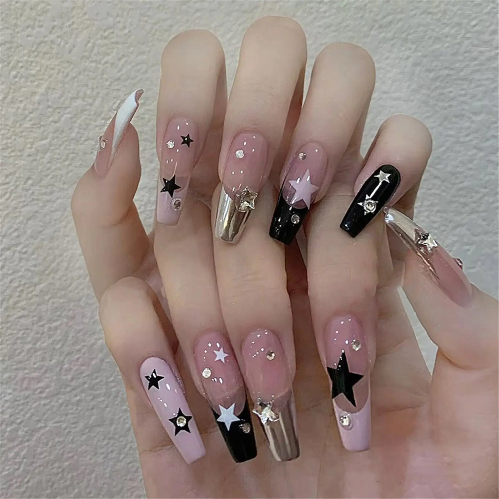 Glossy Clear Pink Press on Nails with Rhinestone Lightweight and Easy to Stick Fake Nail for Daily and Parties Wearing