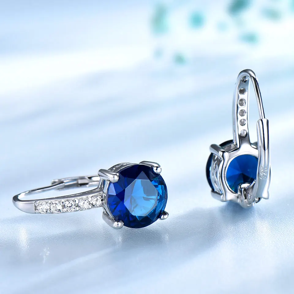 UMCHO Solid 925 Sterling Silver Created Blue Sapphire Gemstone Clip Earrings For Women Wedding Engagement Party Fine Jewelry New