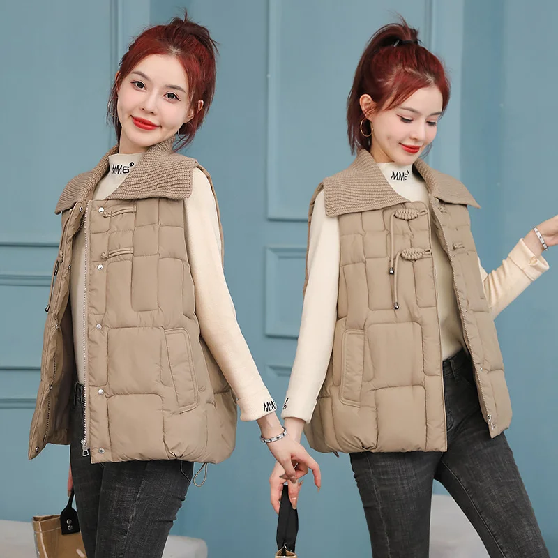 2023Autumn Winter Women Lapel Cotton Padded Vest Warm Female Sleeveless Jacket Student Coat Vests Female Waistcoat Chaleco Mujer