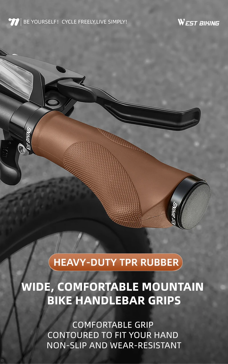 WEST BIKING Ergonomische Lock-On Fahrradgriffe Rutschfester TPR-Gummi Stoßdämpfender Lenkergriff für Mountainbikes und Pendlerfahrräder Braun – Detail 1