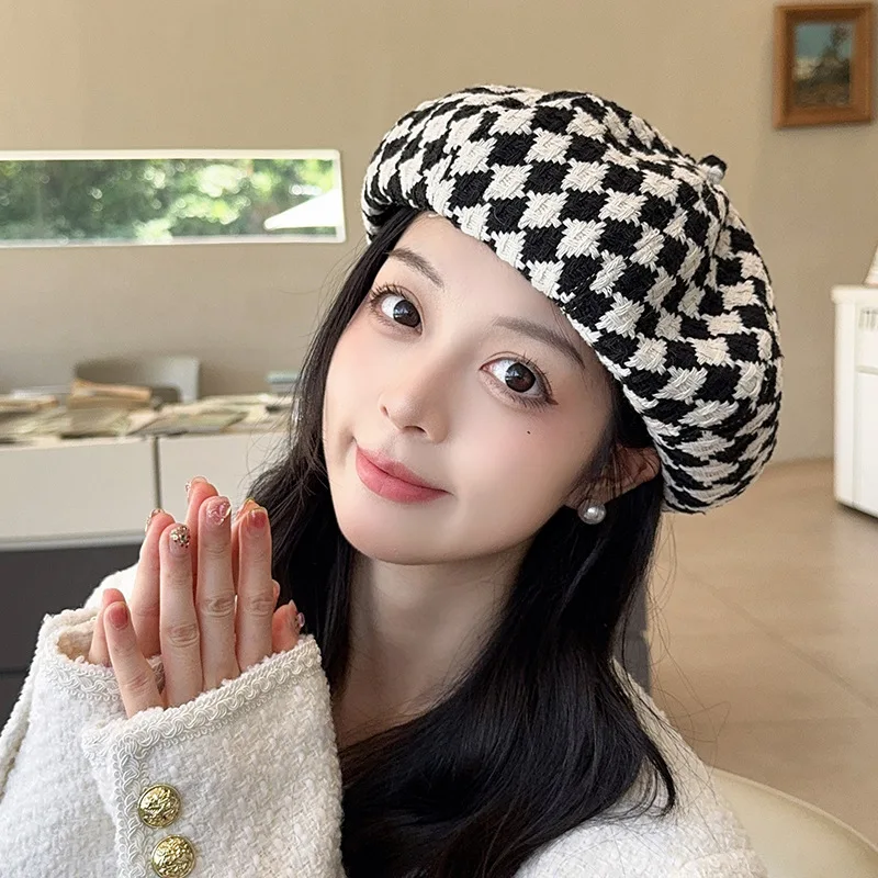 Berets Hats for Woman Spring Autumn Winter Plaid Beret Female Retro Checked Beret Fashion Painter Cap