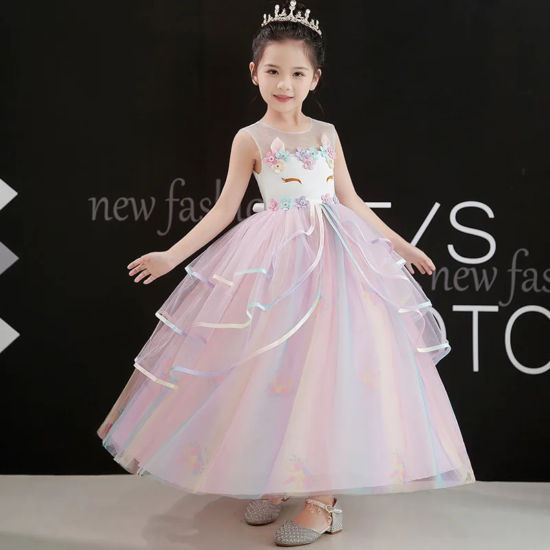 여아 공주 정장 드레스 세트 롱 퍼포먼스 드레스 어린 소녀의 우아한 의상과 어울리는 액세서리 포함