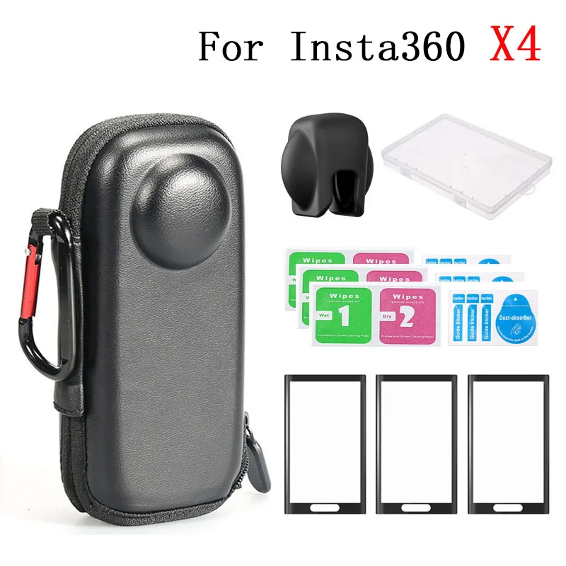 For Insta360 X4 Lens Cap + Organizer Bag + Screen Protective Film for Insta 360 X4 Camera Protector Set Anti-scratch Accessories