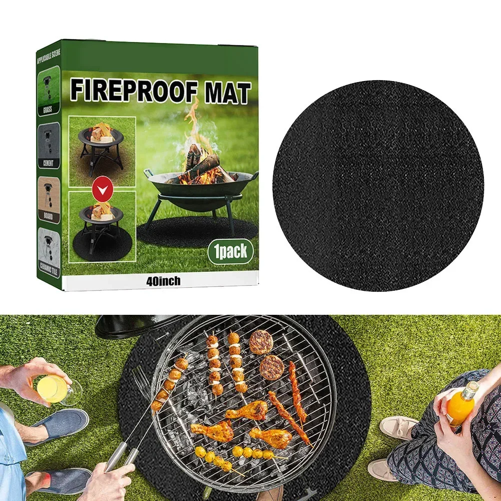 Fireproof Grill Mat 40 Inch Patio Fireproof Deck Protective Pad Round Heat Resistant Portable Floor Protective Mat For BBQ Grill