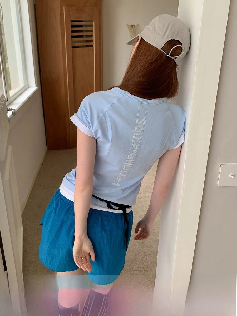 

Qui Dry Fitn T-irt Women's Slim ort Sve round Ne Yoga Sportswear Breathable Summer Square Houlest Casual Sle